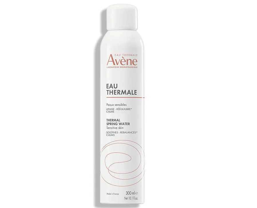 Avène Thermal Spring Water bottle for sensitive skin, 300 ml size, with branding and instructions on the label.
